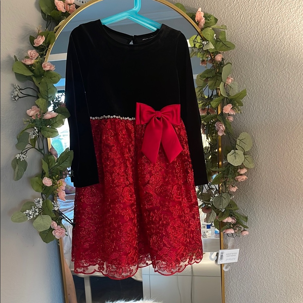 Elegant Red and Black Kids Dress with Bow
